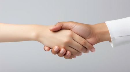Handshake on a white background of women's hands. Generated by AIの素材