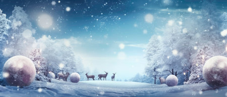 Christmas winter background with snow and blurry bokeh. Generated by AIの素材