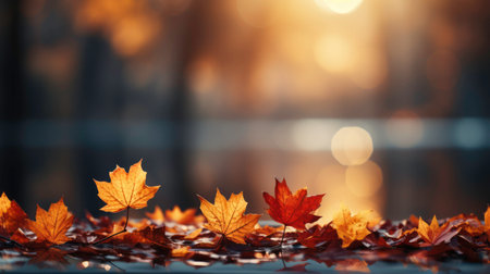Autumn leaves background with Bokeh under sunlight with a copy of space. Generated by AIの素材