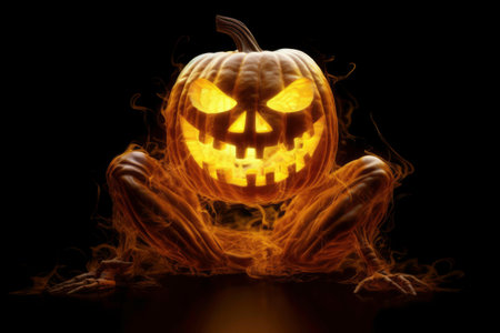 Halloween pumpkin in yellow glow. Generated by AIの素材