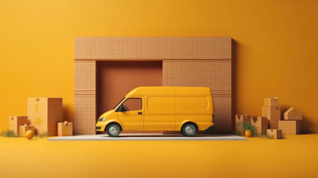 Van with a package at the entrance to the warehouse. Generated by AIの素材