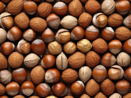 Nuts background with copy of space. Generated by AIの素材