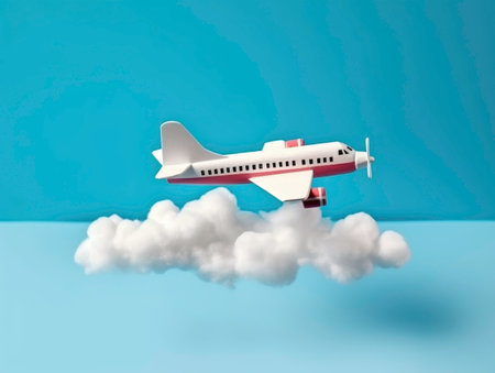 travel concept design with airplane and cloud on blue background. generated by aiの素材