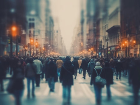 Blurred business people walking in the city scape. Generated by AIの素材