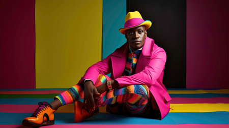 fashion shoot, black male model, pink colorsの素材