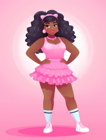 Stock image of a cute fat black woman in a top and shortsの素材