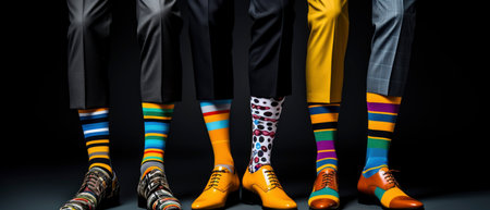 Bright funny socks, trendy shoes and men's legs. Fashion, style, beauty. digital ai artの素材