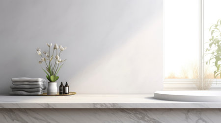 bathroom with bathtub and minimalistic interior in the backgroundの素材