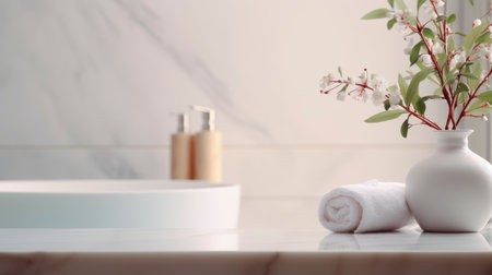 bathroom with bathtub and minimalistic interior in the backgroundの素材