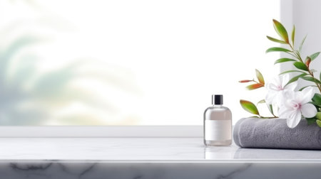 bathroom with bathtub and minimalistic interior in the backgroundの素材