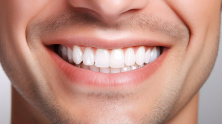 Close-up photo of the lower part of a man's face. beautiful cute smileの素材