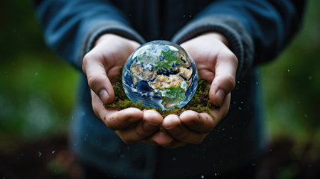 The earth in hands of the person - very small, it should be protectedの素材