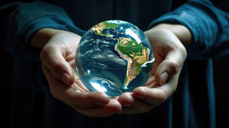 The earth in hands of the person - very small, it should be protectedの素材