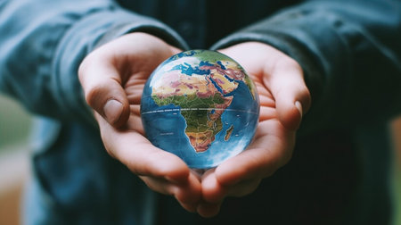 The earth in hands of the person - very small, it should be protectedの素材