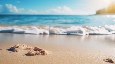 Tropical summer sandy beach and bokeh sunlight on the sea backgroundの素材