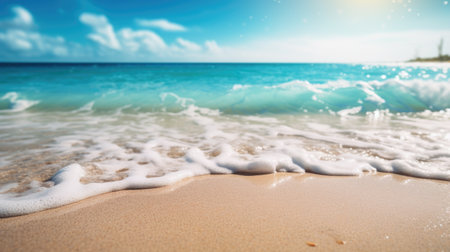 Tropical summer sandy beach and bokeh sunlight on the sea backgroundの素材