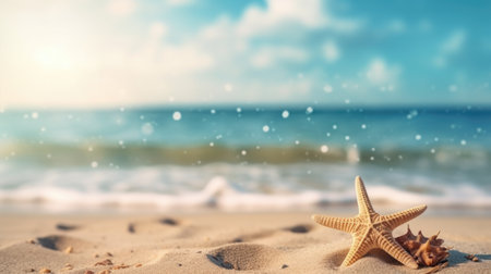 Tropical summer sandy beach and bokeh sunlight on the sea backgroundの素材