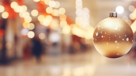 Shopping mall blurred background with Christmas decoration. Xmas defocused imageの素材