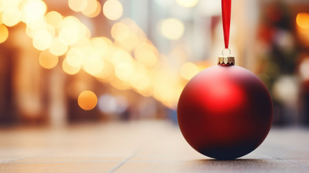 Shopping mall blurred background with Christmas decoration. Xmas defocused imageの素材
