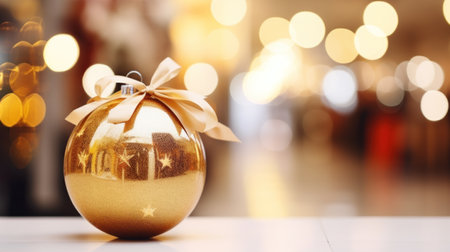 Shopping mall blurred background with Christmas decoration. Xmas defocused imageの素材