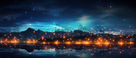 Abstract geometric with connected lines and dots. Big data visualization, network connectionの素材