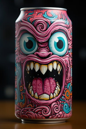 cute image of the monster drink with monster eyes and teethの素材