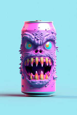 cute image of the monster drink with monster eyes and teethの素材