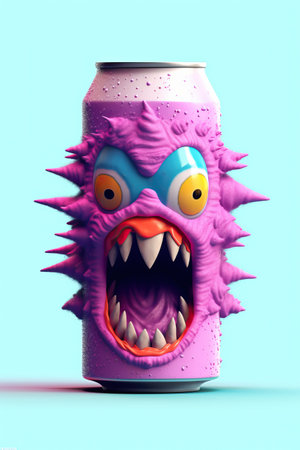 cute image of the monster drink with monster eyes and teethの素材