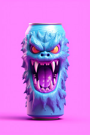 cute image of the monster drink with monster eyes and teethの素材