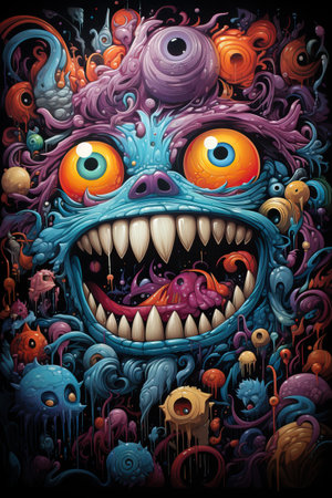 A colorful monster with a mouth and eyesの素材