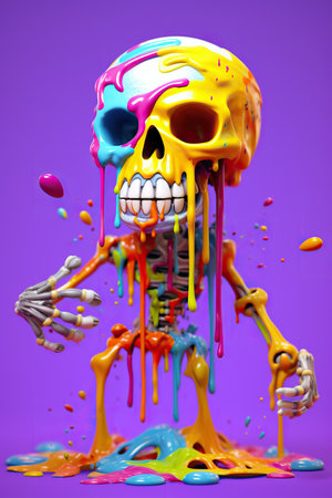 A colorful skeleton with paint out of its mouthの素材