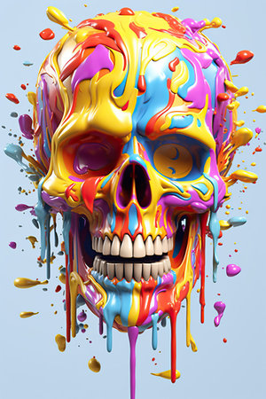 Colorful skulls with a rainbow design in 3dの素材