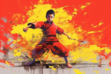 Cute kung fu character in modern graffiti animationの素材