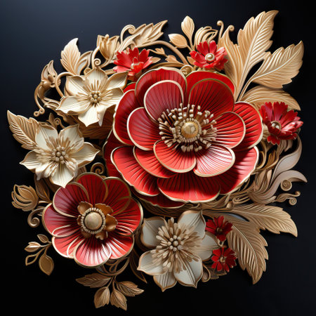 Decorative paper flower with metal base on black background hdの素材