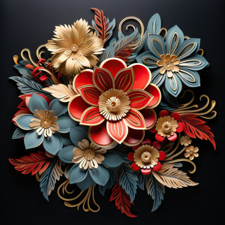 Decorative paper flower with metal base on black background hdの素材