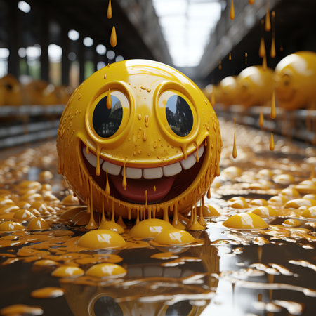 yellow smiley face melting with a light abstract designの素材