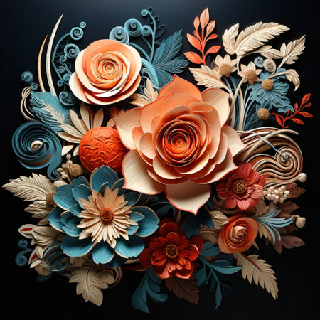 Decorative paper flower with metal base on black background hdの素材