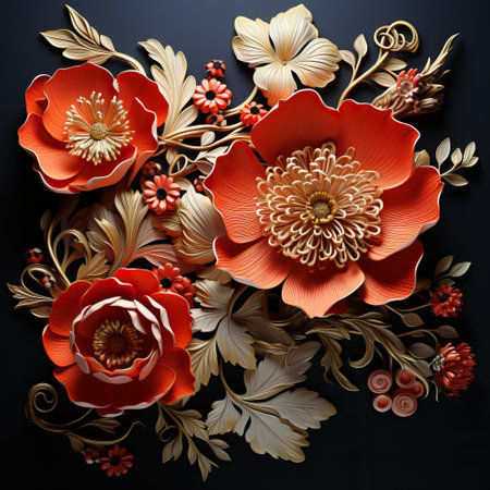 Decorative paper flower with metal base on black background hdの素材