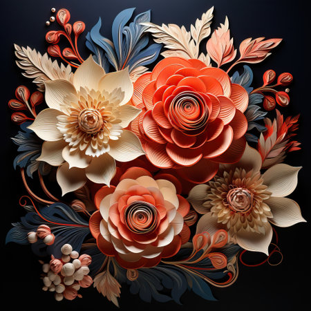 Decorative paper flower with metal base on black background hdの素材