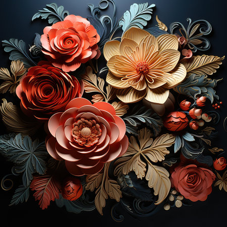 Decorative paper flower with metal base on black background hdの素材