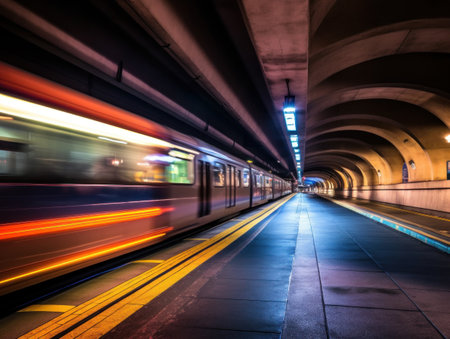 Light Trail Of A Car Driving Under A Subwayの素材