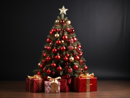 Christmas Tree Pine Decor Red Background New Year Holiday Giftsの素材
