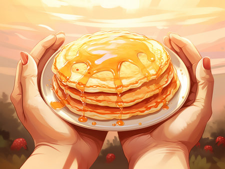 Delicious Sweet Pancake In Handの素材