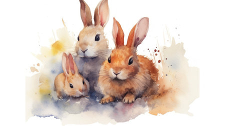 Watercolor illustration of rabbitsの素材