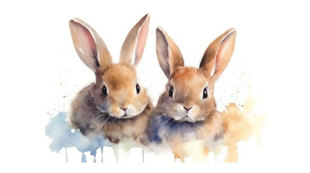 Watercolor illustration of rabbitsの素材