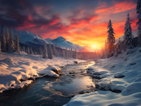Winter landscape in Carpathian mountainsの素材