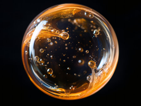 Macro shot of a soap bubble on a black background.の素材