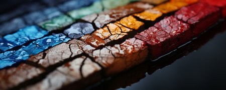 Macro closeup of the ends of a wooden stick with multicolored paintの素材