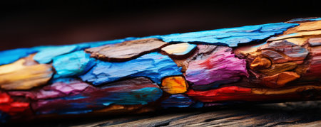 Macro closeup of the ends of a wooden stick with multicolored paintの素材