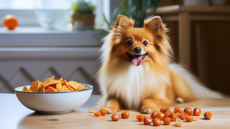 gorgeous dog eating healthy dogs food at homeの素材